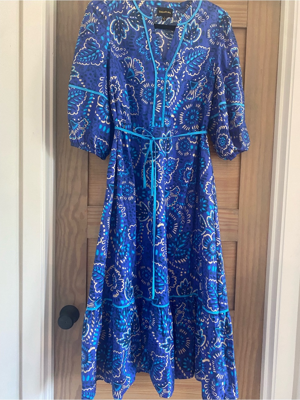 Sugarlips Blue Floral Maxi Dress with Tie Waist